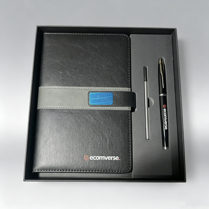 Werbegeschenk Notizbuch-Stift-Set aus Leder mit individuellem Logo