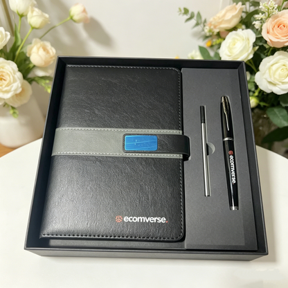 Werbegeschenk Notizbuch-Stift-Set aus Leder mit individuellem Logo