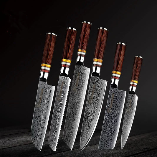 Damascus Steel Chef's Knife Set 6pcs