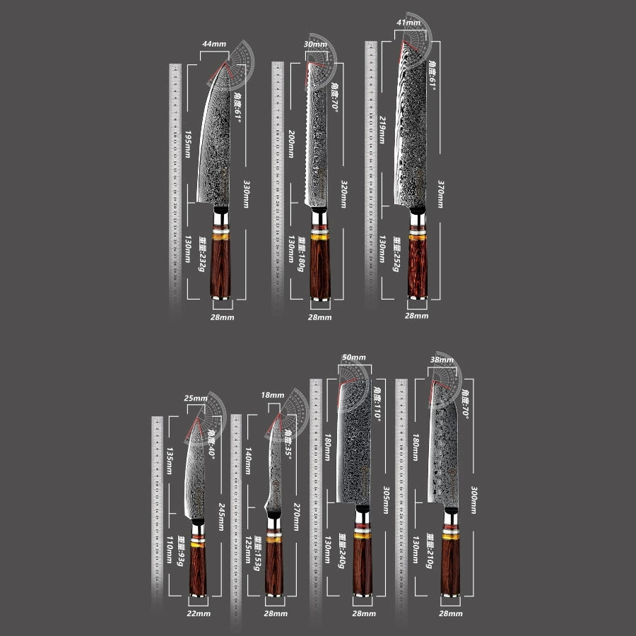 Damascus Steel Chef's Knife Set 6pcs