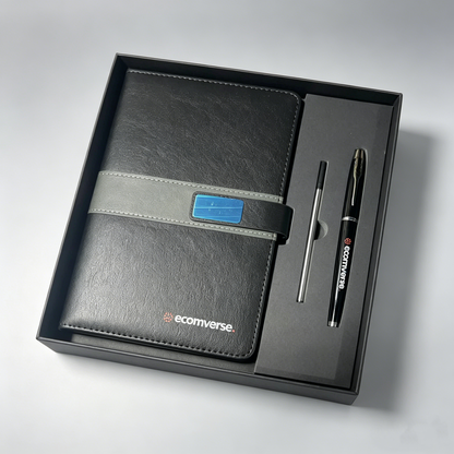 Werbegeschenk Notizbuch-Stift-Set aus Leder mit individuellem Logo