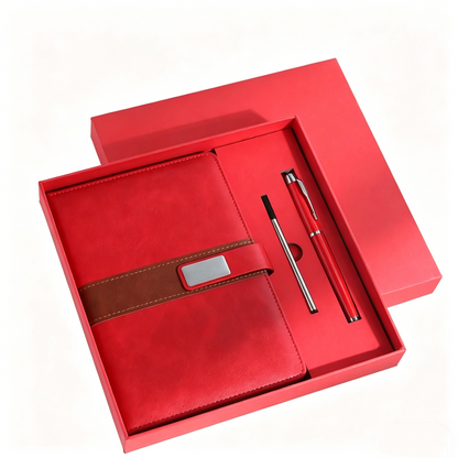 Werbegeschenk Notizbuch-Stift-Set aus Leder mit individuellem Logo