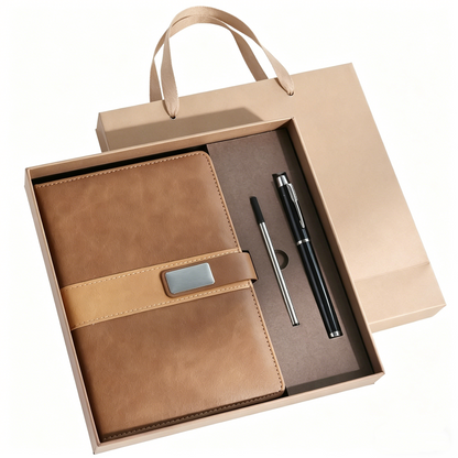 Werbegeschenk Notizbuch-Stift-Set aus Leder mit individuellem Logo