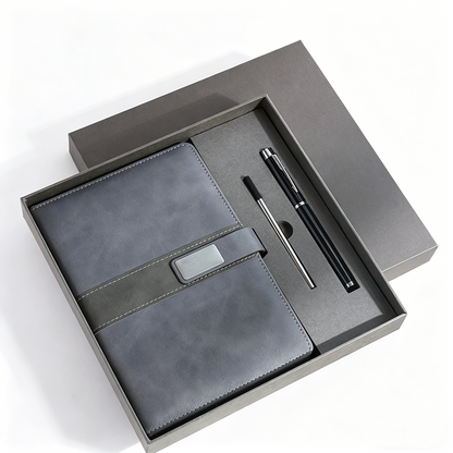 Werbegeschenk Notizbuch-Stift-Set aus Leder mit individuellem Logo