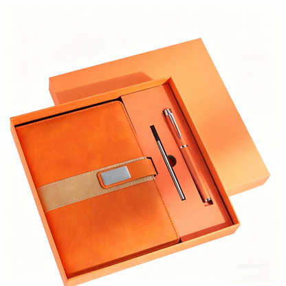 Werbegeschenk Notizbuch-Stift-Set aus Leder mit individuellem Logo
