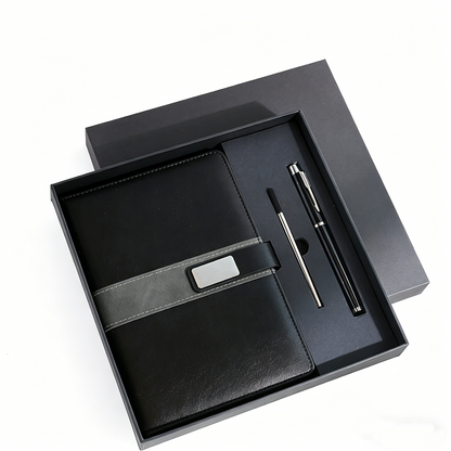 Werbegeschenk Notizbuch-Stift-Set aus Leder mit individuellem Logo