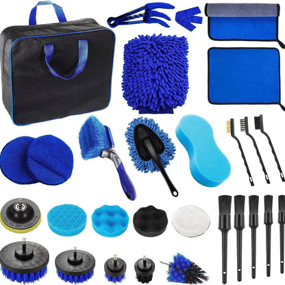 26-piece Set of Blue Car Cleaning Brushes