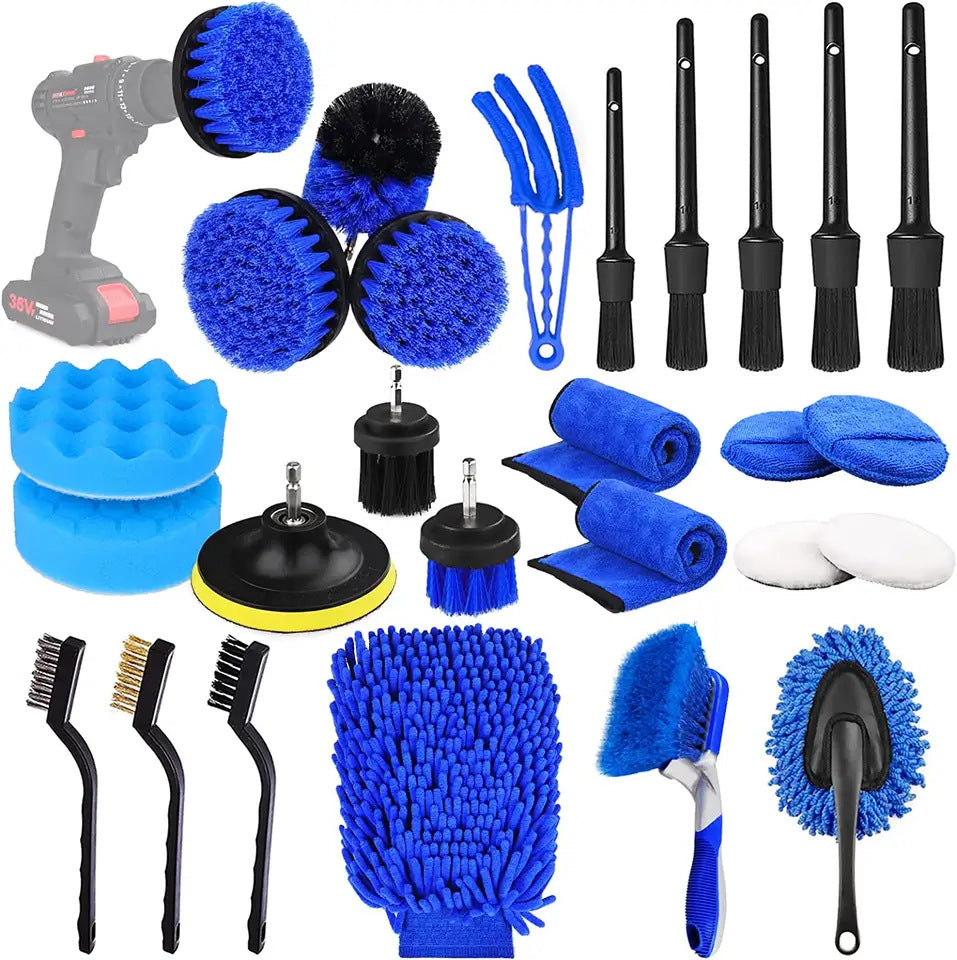 26-piece Set of Blue Car Cleaning Brushes
