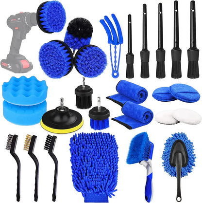 26-piece Set of Blue Car Cleaning Brushes