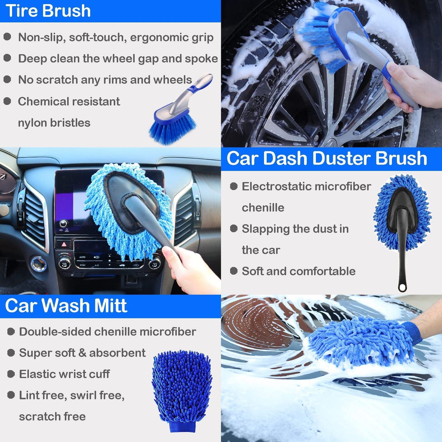 26-piece Set of Blue Car Cleaning Brushes